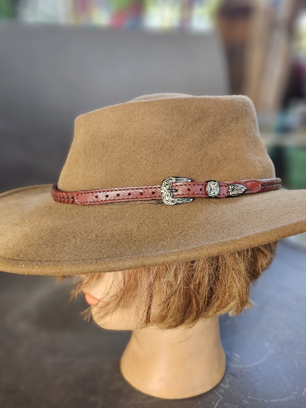 Stetson Crushable Kelso Tan Felt Hat With Braided Brown Leather Buckled Band 7x8